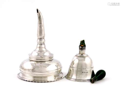 λA George III silver table bell, maker's mark worn, London 1792, with a stained green ivory