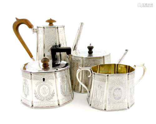 A matched four-piece Victorian silver tea and coffee set, by Henry Holland London 1878/79 and