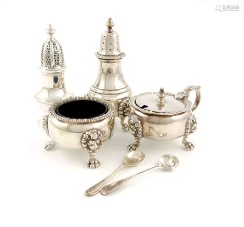 A large three-piece silver condiment set, by Poston Products Ltd, Birmingham 1971, circular form,