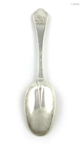 A Queen Anne silver Dog-nose spoon, by William Scarlett, London 1708, the oval bowl with a plain