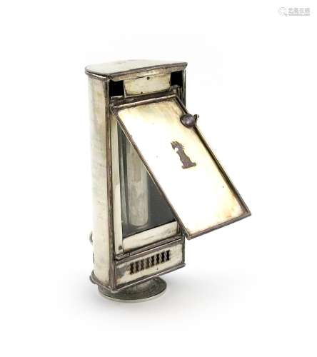 A 19th century old Sheffield plated carriage lamp, unmarked, rectangular form, the hinged front with