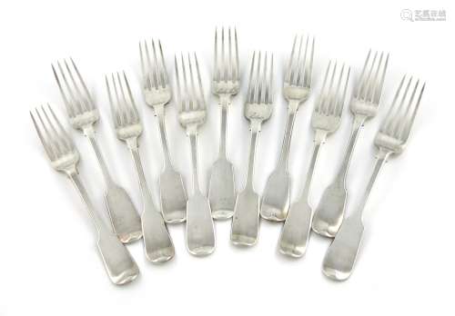 Eleven George IV - Victorian silver Fiddle pattern table forks, four by William Chawner, London