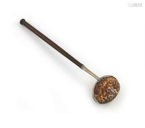 A George III silver-mounted cowrie shell punch ladle, unmarked, circa 1780, the shell bowl with a
