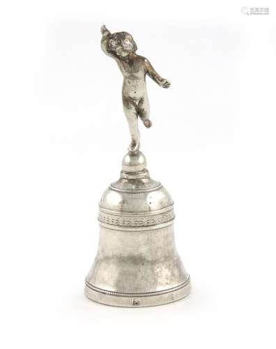 A 19th century Italian silver table bell, Rome, the bell with a band of decoration, and with a