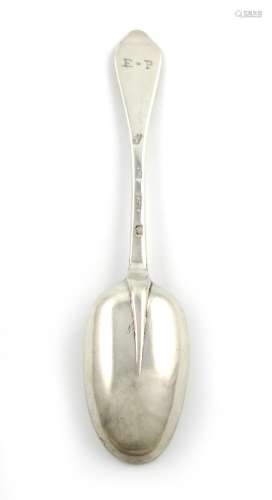 A Queen Anne silver Dog-nose spoon, maker's mark partially worn, London 1705, the oval bowl with a