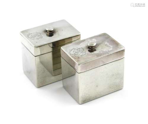 A pair of George III silver spice boxes, maker's mark only TH, possibly for Thomas Hobbs, London