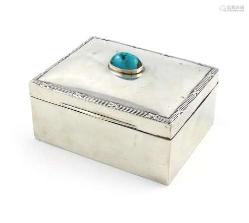 By William Hutton and Sons, an Edwardian silver cigarette box, Birmingham 1909, rectangular form,