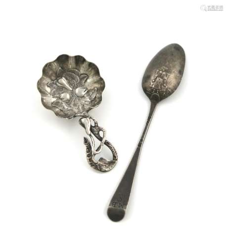 A George III silver 'picture-back' Hanoverian pattern teaspoon, maker's mark W.S, circa 1760, the