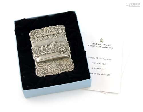 A modern commemorative silver 'castle-top' card case, by The Royal Collection, London 1998, no. 19/