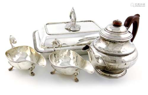 A mixed lot, comprising silver items: a tea pot, of circular form, by the Adie Brothers,