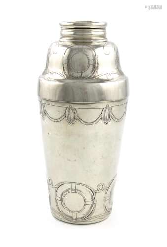 By Tiffany and Co, an American silver cocktail shaker, Charles T. Cook period, 1902-1907, tapering