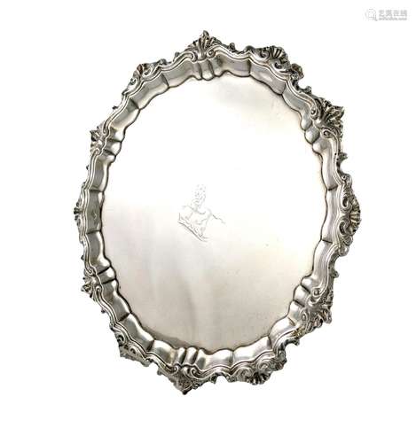 A George II silver salver, by John Robinson II, London 1748, circular form, shell and scroll border,