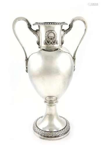 A German silver two-handled vase, by Wilkens and Son, retailed by Frugoni, Rome, baluster form,