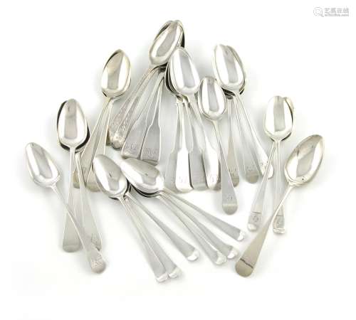 A collection of twenty-six late 18th and 19th century silver teaspoons, various patterns, dates