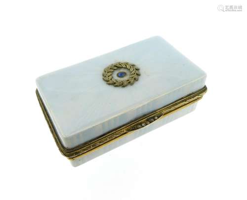 A French silver-gilt double compartment compact, the rectangular box with light blue guilloche
