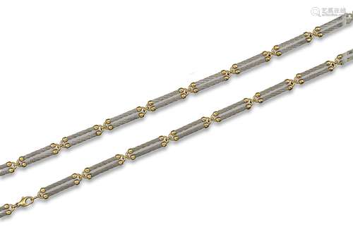 A steel and gold long chain necklace by Fred, from the Force 10 collection, each link formed with