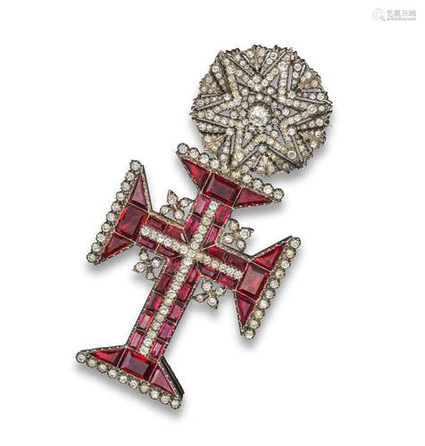 An 19th Century Portugese Order of Christ, the paste-set silver neck badge Cross of St John set with