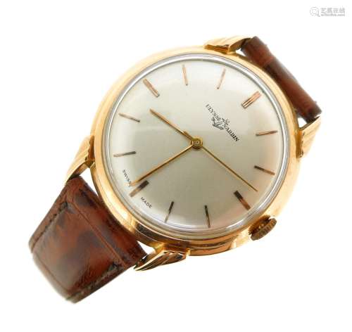 ULYSSE NARDIN - a gentleman's rose metal wrist watch, silver dial with rose gold baton hour markers.