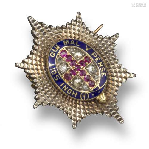 A Regimental brooch for the Cold Stream Guards, set with a rubies and diamonds to the centre section