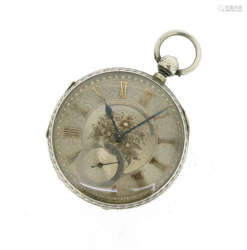 An open-face pocket watch by S Mowbray London, hallmarked London 1891. Signed key-wind, full-