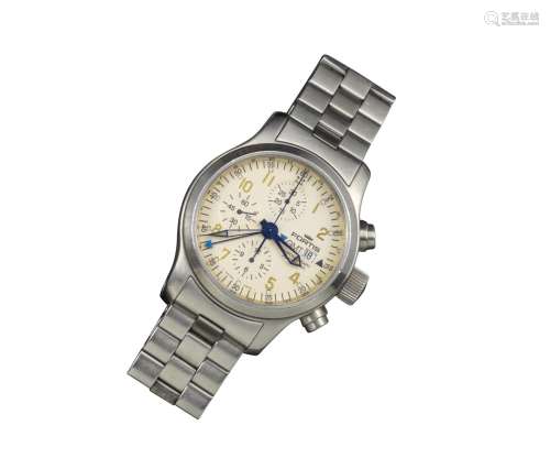FORTIS - a gentleman's stainless steel B-42 Flieger GMT Chronograph reference 637.10.175, cream dial