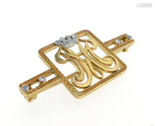 A small gold brooch, bearing initials for Marie Henriette of Austria beneath a diamond-set crown