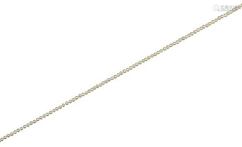 A single-row natural pearl necklace, with a pearl and small diamond-set cluster clasp, 91cm