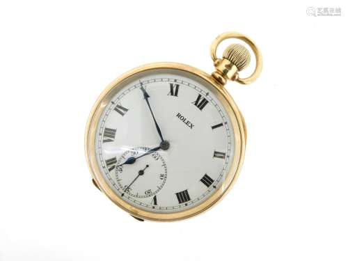 An open face pocket watch by Rolex, hallmarked Bimingham 1946. Signed keyless-wind movement with