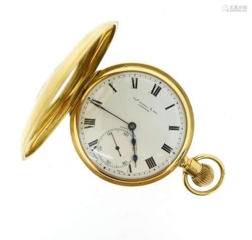 A half-hunter pocket watch by Thos Russell & Sons Liverpool, hallmarked Chester 1920. Signed