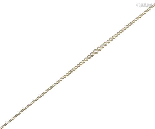 A single-row natural pearl necklace, with a diamond cluster clasp, 73cm Accompanied by report number