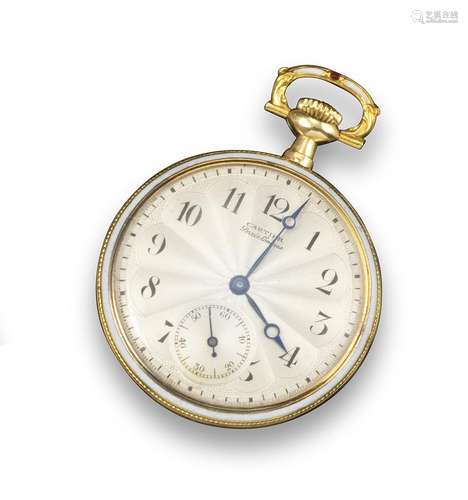 A Cartier gold and enamel fob watch, the guilloche enamel dial with black Roman numerals and