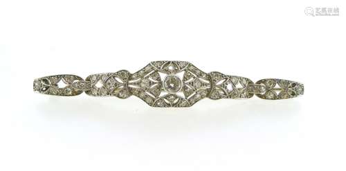 An early 20th century open-work platinum brooch, set overall with graduated circular-cut diamonds