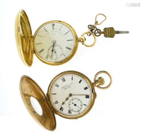 Two gold pocket watches, including one 18ct gold key-wind hunting-cased pocket watch by Frodsham and