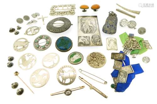 A collection of items from the studio of H.G. Murphy, including two silk bookmarks with silver