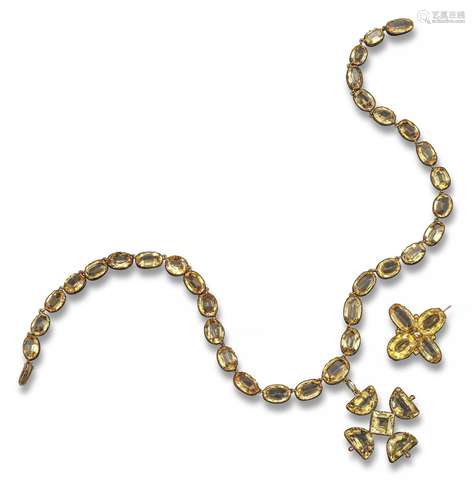 A early 19th century yellow topaz rivière necklace, the graduated topaz set in cut-down gold