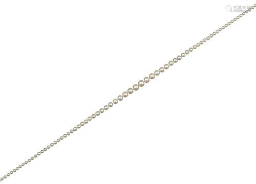 A single-row natural pearl necklace, with a gold barrel clasp, 43cm Accompanied by report number