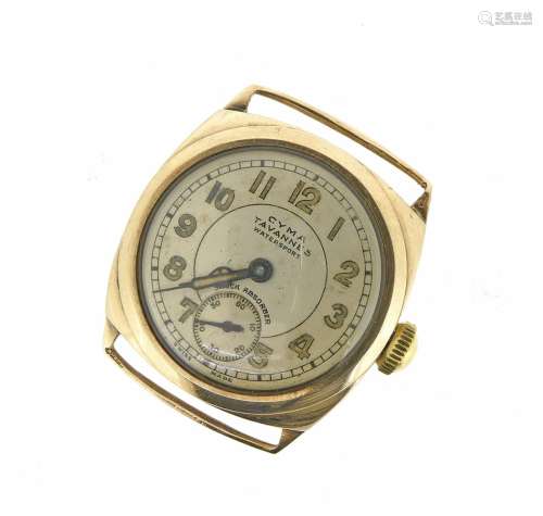 CYMA - a gold wristwatch, the dial with luminous Arabic numerals, subsidiary seconds dial, signed