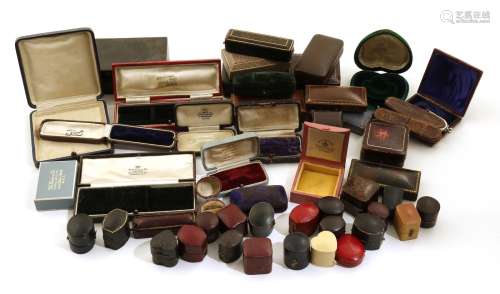 A large quantity of antique jewellery boxes, for rings, brooches and stick pins, including one