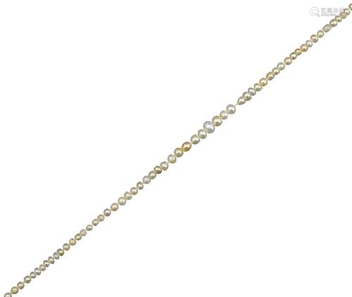 A single-row graduated natural pearl necklace, with a diamond-set clasp, 54cm Accompanied by