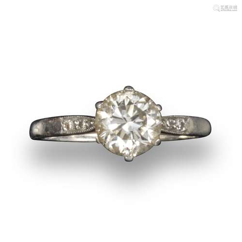 A diamond solitaire ring, the circular-cut diamond weighs approximately 1.30cts, claw-set in