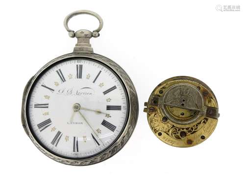 An open-face pair-case pocket watch by D D Neveren London, hallmarked London possibly 1803 marks