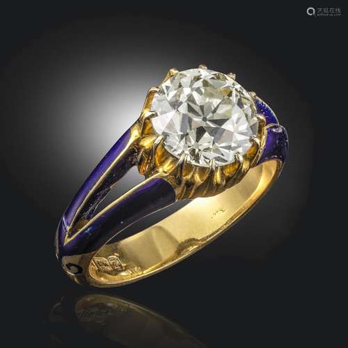 A late Victorian diamond solitaire ring, the old circular-shaped diamond weighs approximately 3.