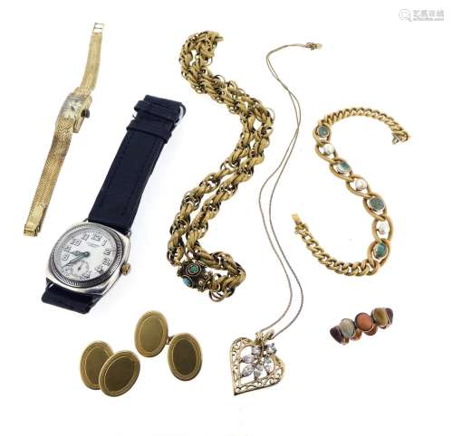 Various items of jewellery, including an early 19th century gold necklace with fine pellet work