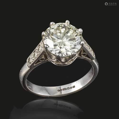 A diamond solitaire ring, the round brilliant-cut diamond weighs approximately 3.37cts, set with