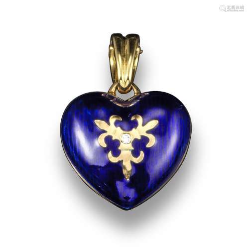 A modern yellow gold heart-shaped pendant by Fabergé, centred with a small diamond and with gold