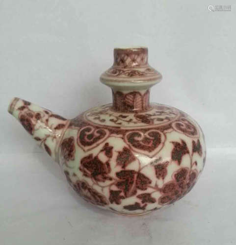 Chinese Copper Red Glaze Porcelain Tea Pot
