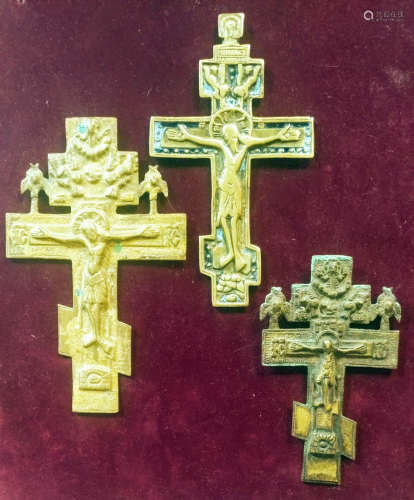 19c lot of three(3) Russian Orthodox Crosses