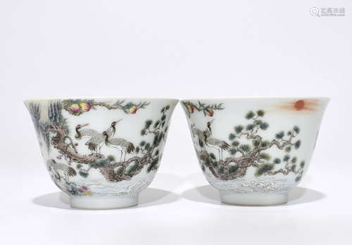 Pair Of Chinese Enamel Tea Cup