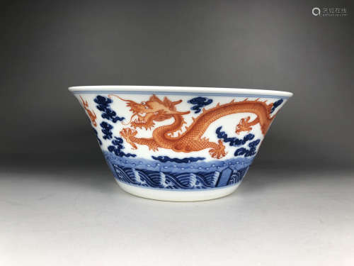 Chinese blue and white iron red dragon bowl