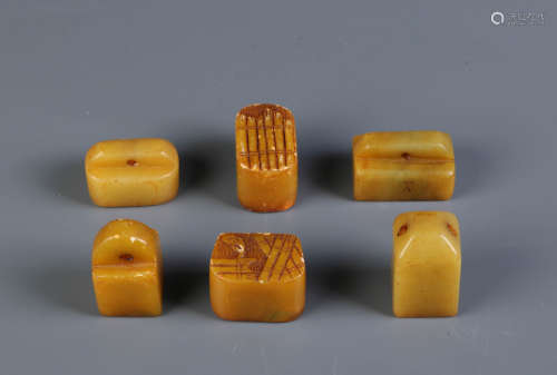 Set of 6 Pieces Chinese Soapstone Seal w/ Box